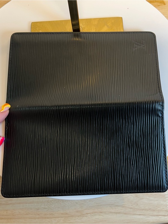 Louis Vuitton Handbags - Louis Vuitton Black Textured Leather Card Holder with Red Logo Wallet EUC